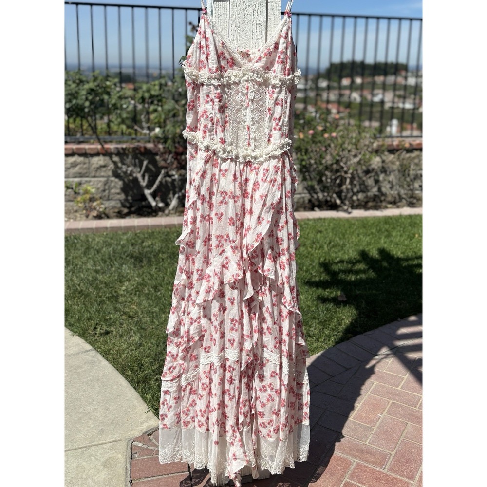 NWT! Free People Intimately Hearts Desire Floral Bodysuit Maxi Slip Flowy Pink~L - Picture 6 of 13